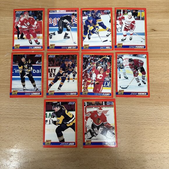 1991-92 Score Hot Cards Set (10 Cards) Lemieux Jagr Lindros Gretzky - Picture 1 of 2